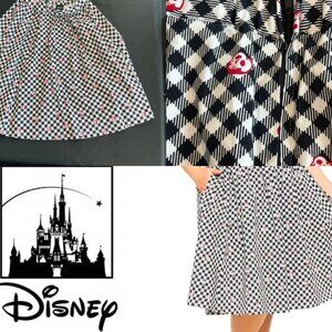 Disney Black and White Checkered Midi Skirt with Red Accents